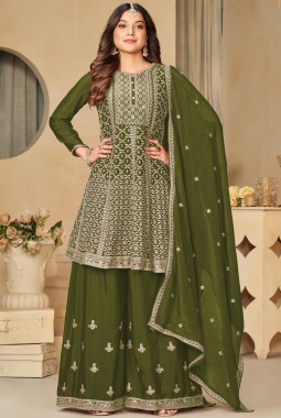 Green Chinnon Sequins Embroidered Wedding Salwar Kameez