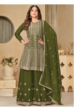 Green Chinnon Sequins Embroidered Wedding Salwar Kameez