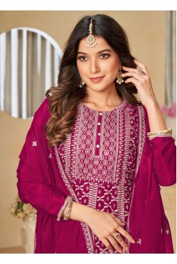 Red Chinnon Thread Embroidered Wedding Salwar Kameez