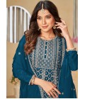 Blue Chinnon Sequins Embroidered Wedding Salwar Kameez