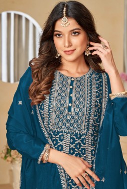 Blue Chinnon Sequins Embroidered Wedding Salwar Kameez