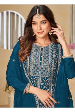 Blue Chinnon Sequins Embroidered Wedding Salwar Kameez