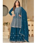 Blue Chinnon Sequins Embroidered Wedding Salwar Kameez