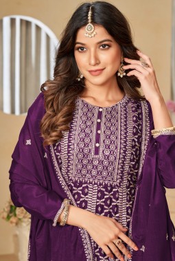 Violet Chinnon Thread Embroidered Wedding Salwar Kameez