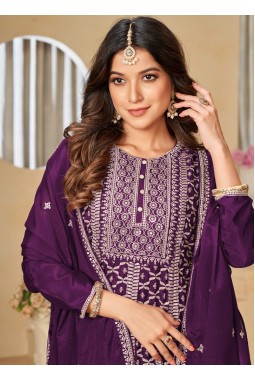 Violet Chinnon Thread Embroidered Wedding Salwar Kameez