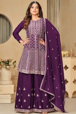 Violet Chinnon Thread Embroidered Wedding Salwar Kameez