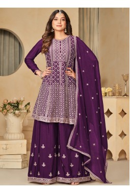 Violet Chinnon Thread Embroidered Wedding Salwar Kameez