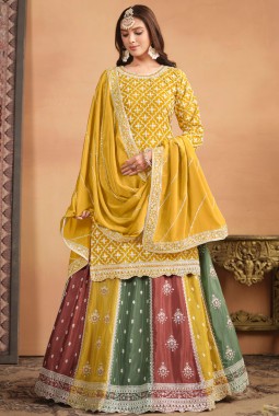 Yellow Chinnon Thread Embroidered Wedding Salwar Kameez Set