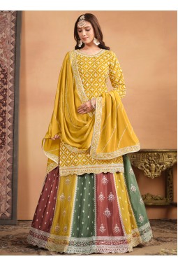 Yellow Chinnon Thread Embroidered Wedding Salwar Kameez Set
