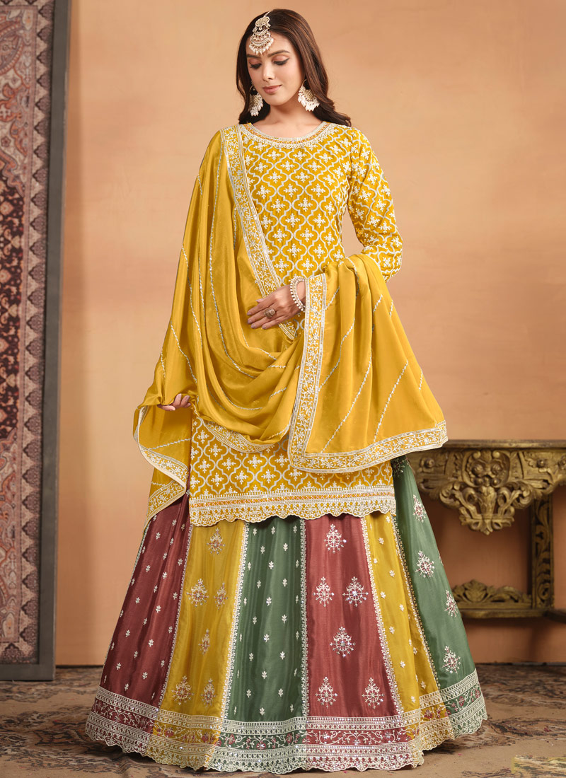 Yellow Chinnon Thread Embroidered Wedding Salwar Kameez Set