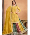 Yellow Chinnon Thread Embroidered Wedding Salwar Kameez Set