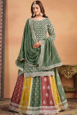 Sea Green Thread Embroidered Wedding Salwar Kameez Set