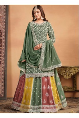 Sea Green Thread Embroidered Wedding Salwar Kameez Set