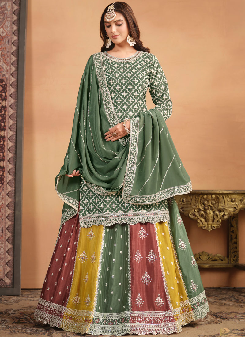 Sea Green Thread Embroidered Wedding Salwar Kameez Set