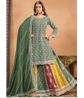 Sea Green Thread Embroidered Wedding Salwar Kameez Set