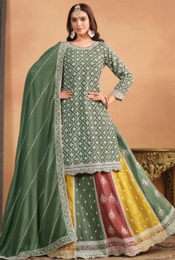 Sea Green Thread Embroidered Wedding Salwar Kameez Set