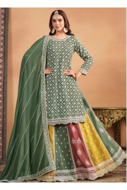 Sea Green Thread Embroidered Wedding Salwar Kameez Set