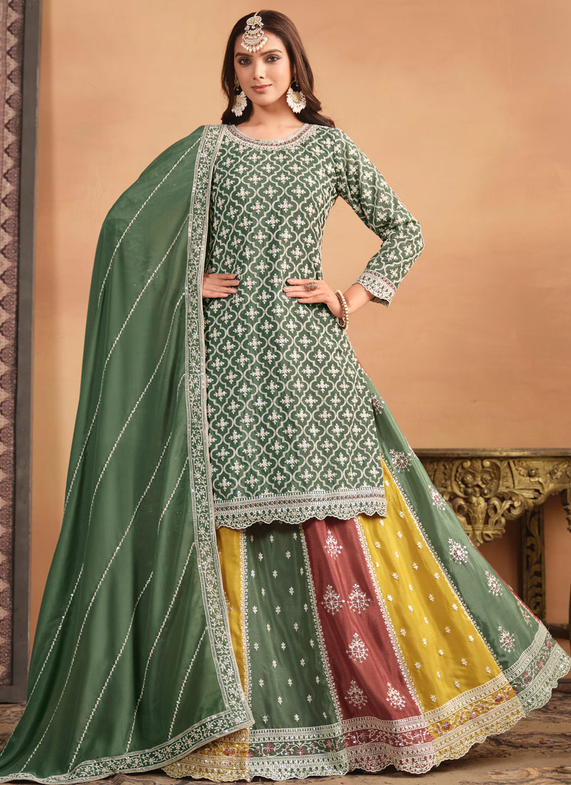 Sea Green Thread Embroidered Wedding Salwar Kameez Set