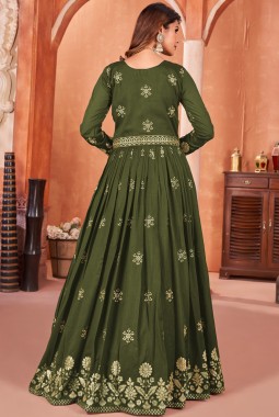 Green Art Silk Sequins Wedding Salwar Kameez