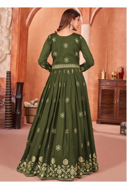Green Art Silk Sequins Wedding Salwar Kameez