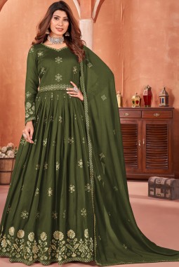 Green Art Silk Sequins Wedding Salwar Kameez