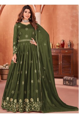 Green Art Silk Sequins Wedding Salwar Kameez