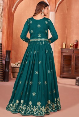 Blue Art Silk Sequins Wedding Salwar Kameez