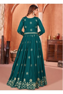 Blue Art Silk Sequins Wedding Salwar Kameez