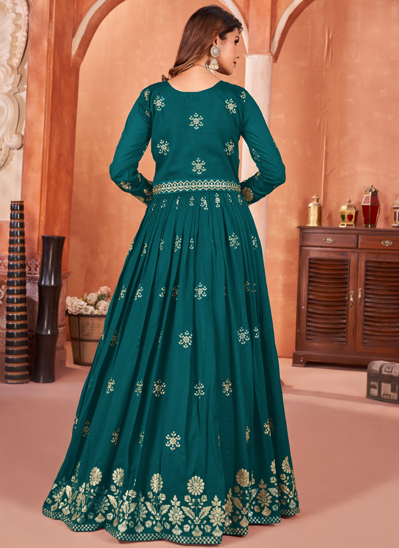 Blue Art Silk Sequins Wedding Salwar Kameez