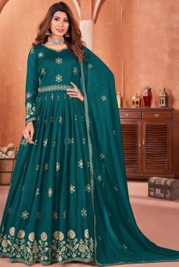 Blue Art Silk Sequins Wedding Salwar Kameez