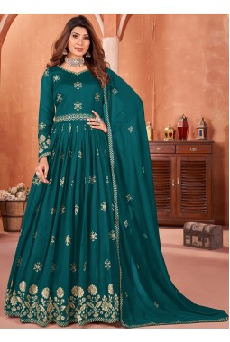 Blue Art Silk Sequins Wedding Salwar Kameez