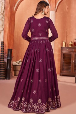 Magenta Art Silk Sequins Embroidered Wedding Salwar Kameez