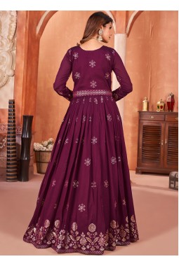 Magenta Art Silk Sequins Embroidered Wedding Salwar Kameez
