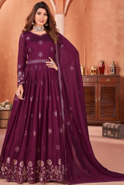 Magenta Art Silk Sequins Embroidered Wedding Salwar Kameez