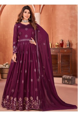 Magenta Art Silk Sequins Embroidered Wedding Salwar Kameez