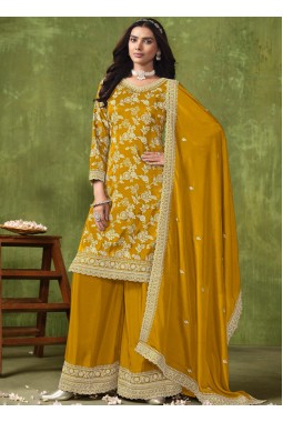 Mustard Dola Silk Jacquard Wedding Salwar Kameez