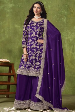 Violet Dola Silk Jacquard Lace Work Wedding Salwar Kameez