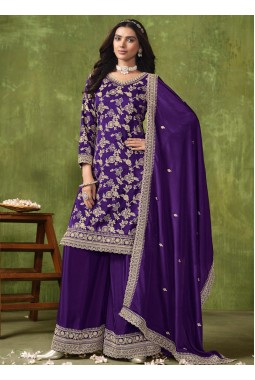 Violet Dola Silk Jacquard Lace Work Wedding Salwar Kameez