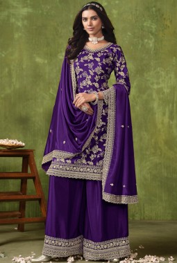 Violet Dola Silk Jacquard Lace Work Wedding Salwar Kameez