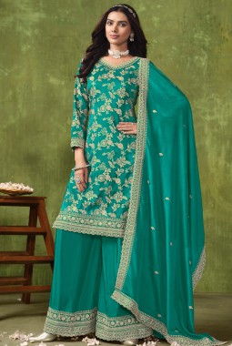 Blue Jacquard Wedding Salwar Kameez