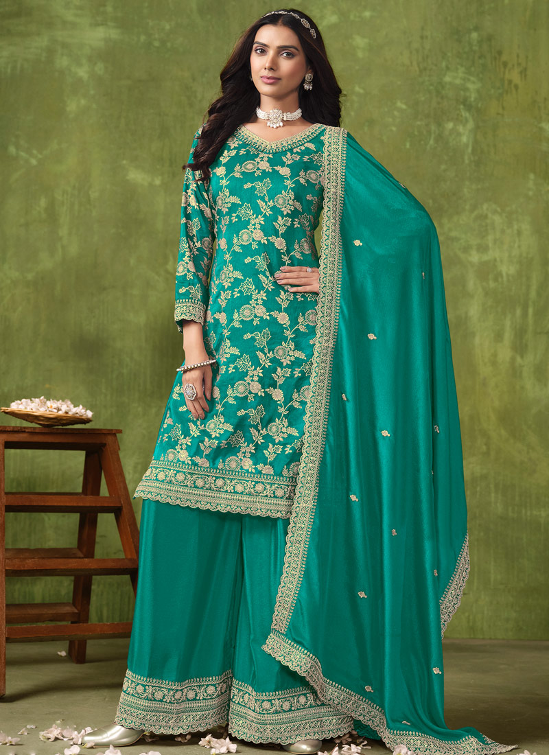 Blue Jacquard Wedding Salwar Kameez