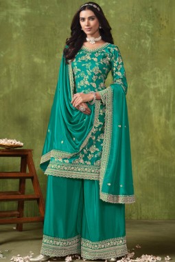 Blue Jacquard Wedding Salwar Kameez