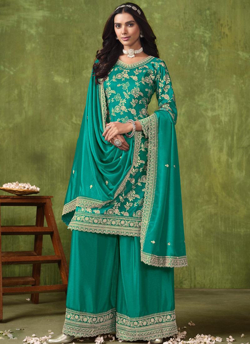 Blue Jacquard Wedding Salwar Kameez