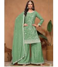 Pista Green Chinnon Sequins Embroidered Wedding Salwar Kameez