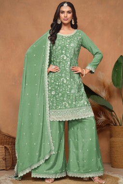 Pista Green Chinnon Sequins Embroidered Wedding Salwar Kameez