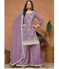 Lavender Chinnon Resham Embroidered Wedding Salwar Kameez