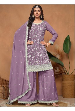 Lavender Chinnon Resham Embroidered Wedding Salwar Kameez