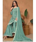 Blue Chinnon Sequins Embroidered Wedding Salwar Kameez