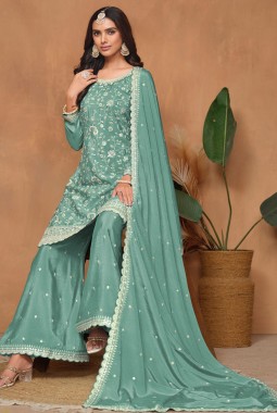 Blue Chinnon Sequins Embroidered Wedding Salwar Kameez