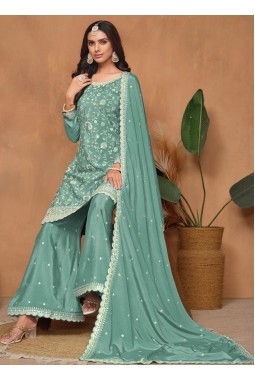 Blue Chinnon Sequins Embroidered Wedding Salwar Kameez